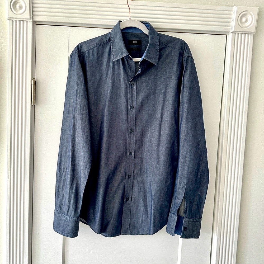 HUGO BOSS Slim Fit‎ Dark Blue Casual Button-Down Shirt, Sz M
